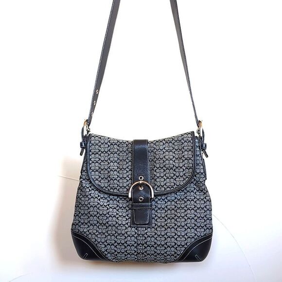 Coach ♣️Rare Limited Edition Vintage Signature Black Canvas Leather Trim Hobo - Picture 12 of 15